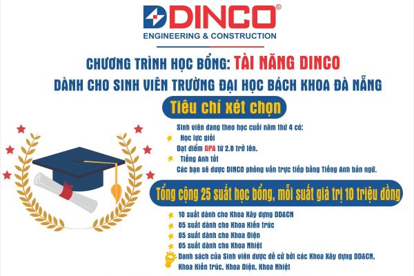 “Tài năng DINCO” – Chương trình học bổng dành cho sinh viên trường Đại học Bách Khoa Đà Nẵng